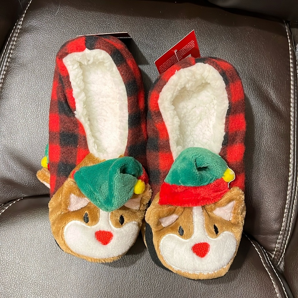 NWT Wondershop Christmas Animal Santa Plaid Non-Slip Slipper Socks S/M (5-7)